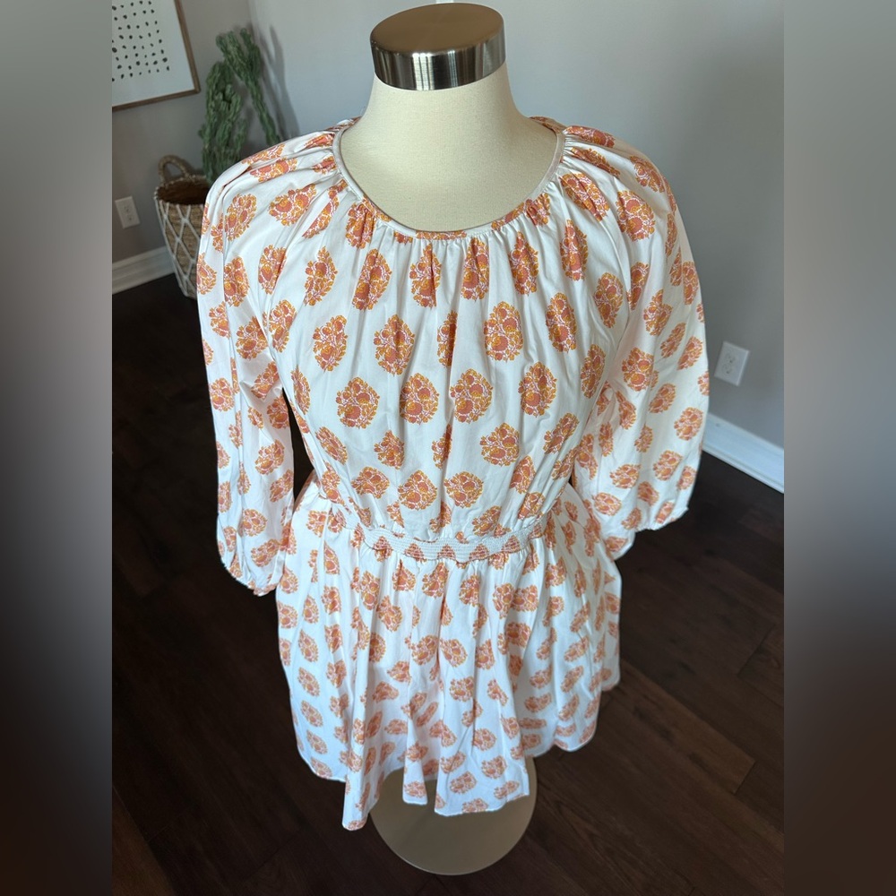 J. Crew Cotton Smocked-Waist Mini Dress Gathered Floral Block Print Large NWOT - Picture 6 of 16